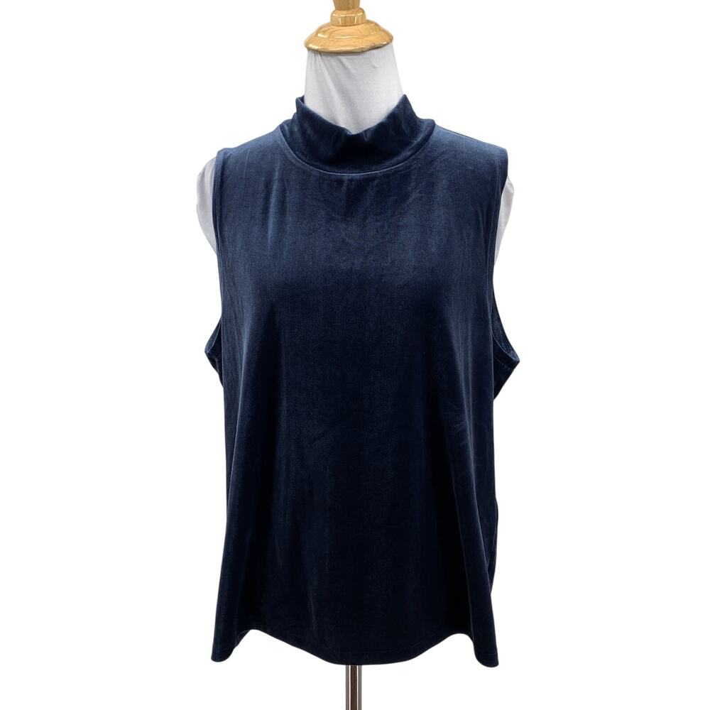 J Crew Top Womens XL Extra Large Navy Crushed Velvet Mock Neck Sleeveless Tank